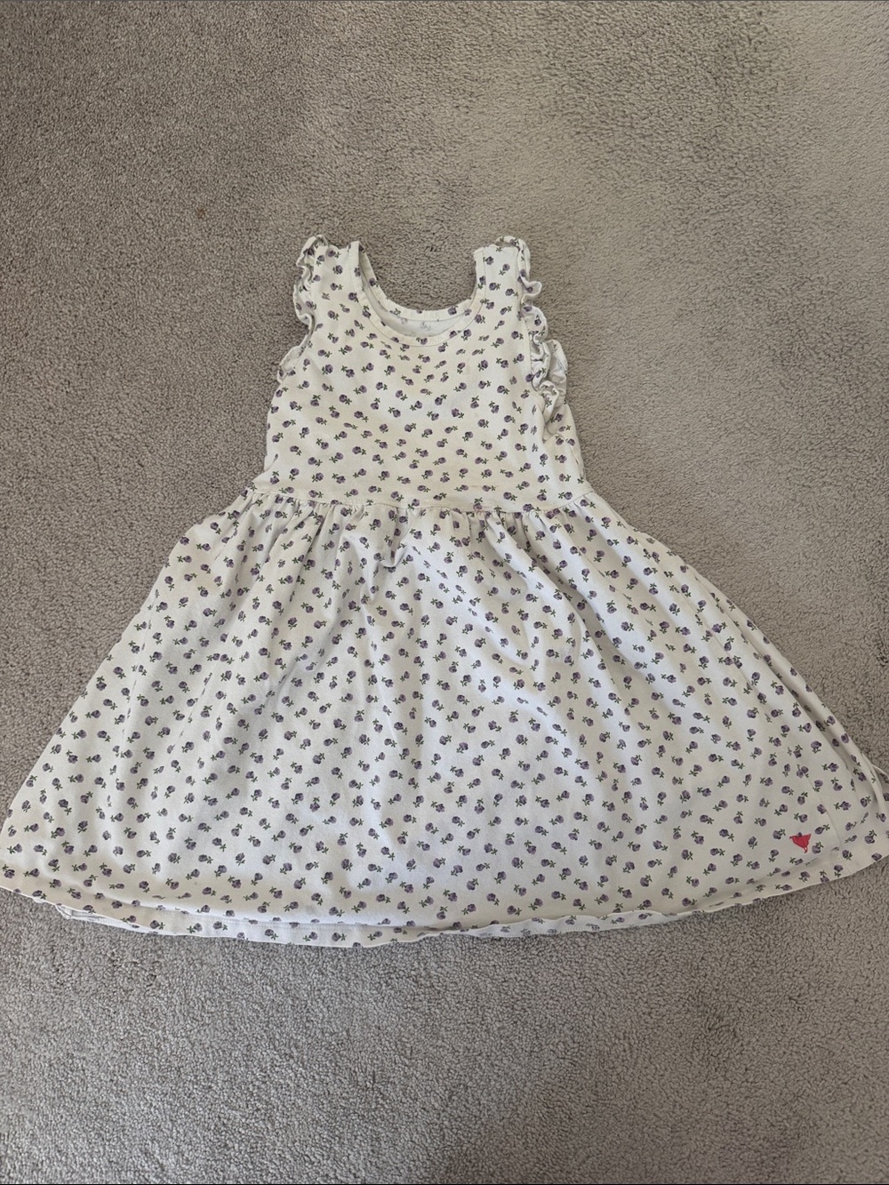 Pink Chicken White Dress with Small Purple Floral Print